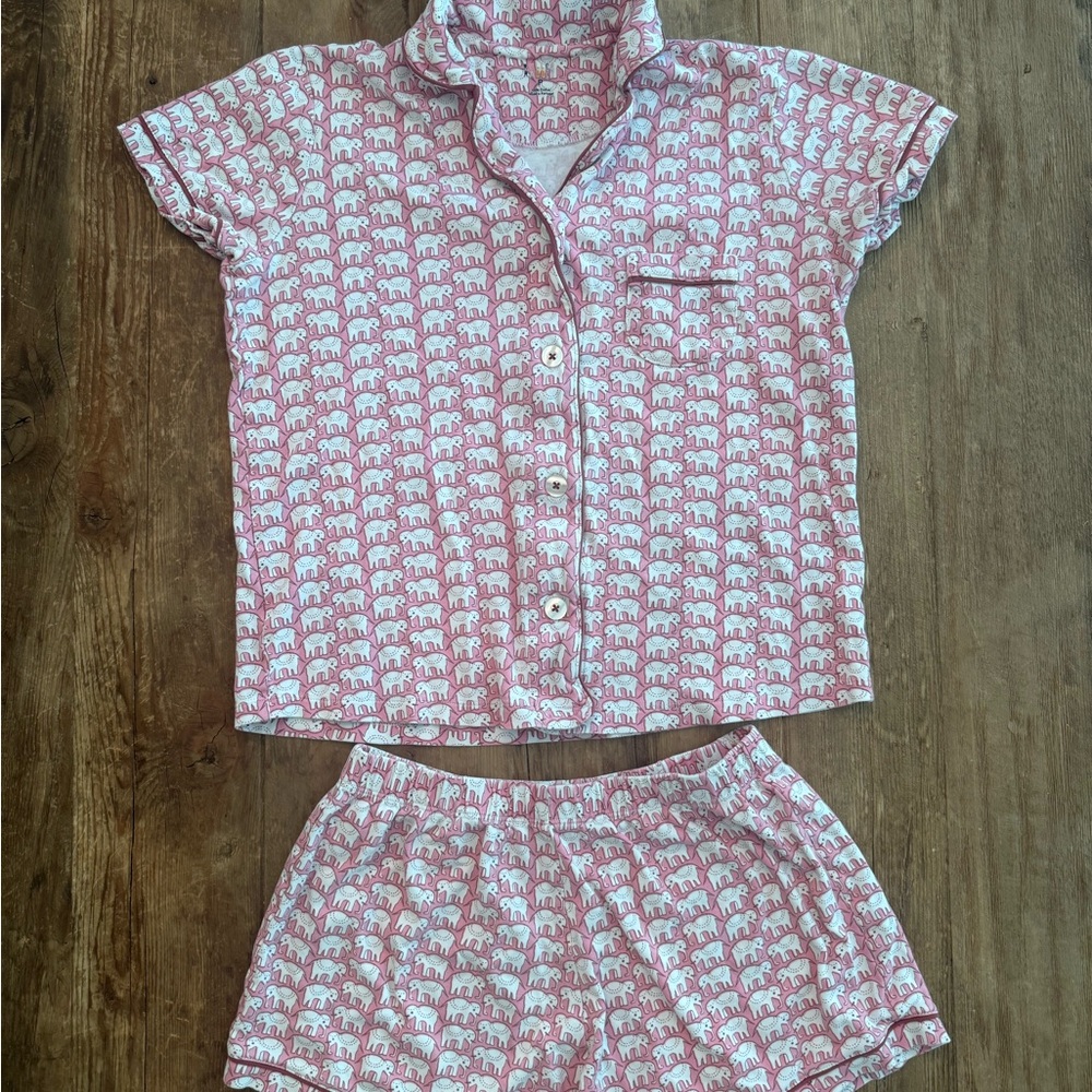 Roller Rabbit Pink & White Elephant Print Pajama Set